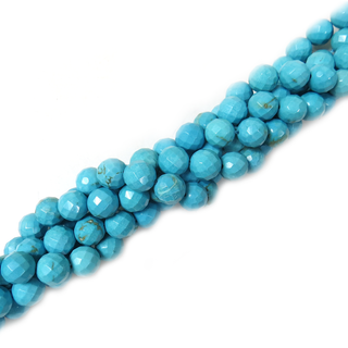 Round Faceted Turquoise Bead, 10mm - 1 strand