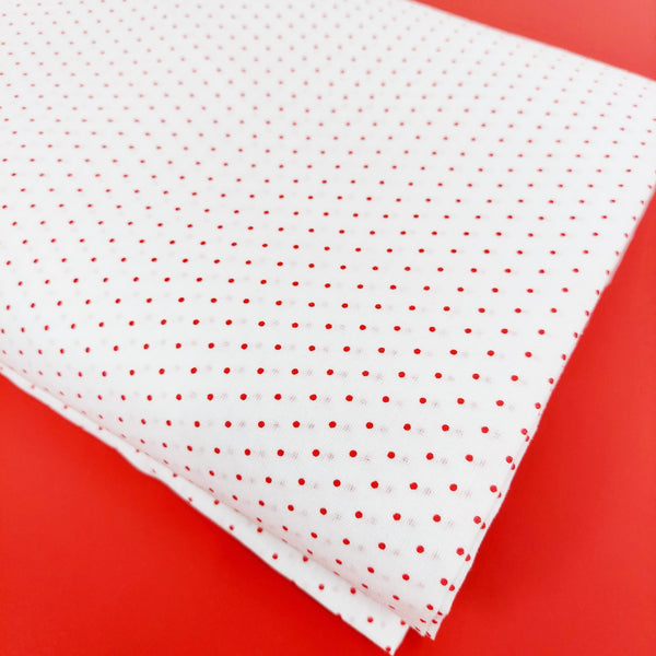 White and Red 1/16" Polka Dots - 100% Cotton Print Fabric, 58" Wide