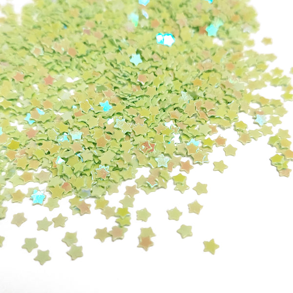 Green, Star Shaped Glitter; 12 grams