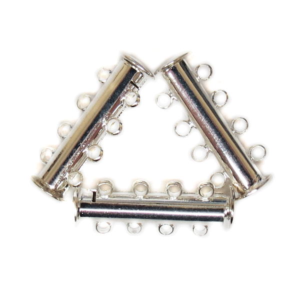 4 Strand Clasp, Brass Silver Plated; 3pcs