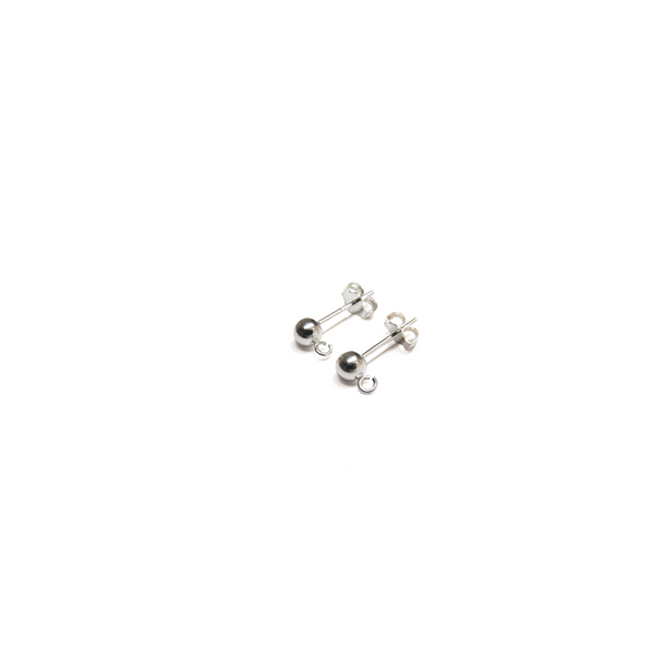 Ball Ear With Ring, Sterling Siver, 4mm; 1 pair