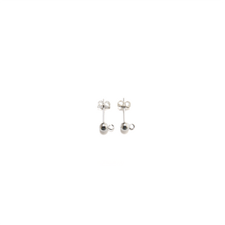 Ball Ear With Ring, Sterling Siver, 4mm; 1 pair