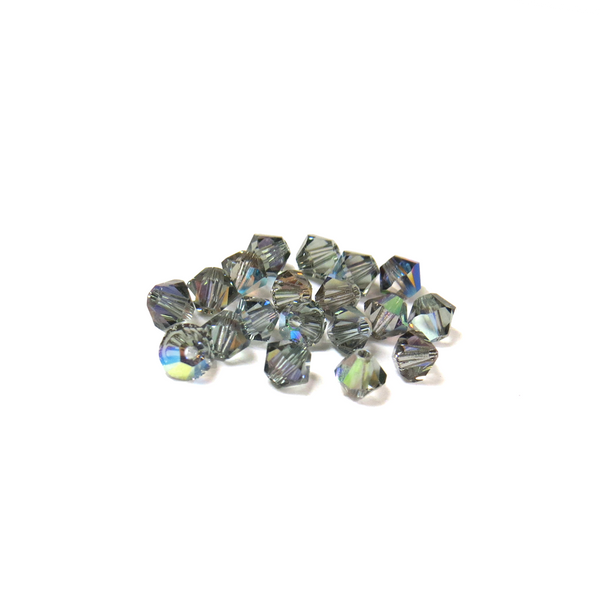Swarovski Crystal, Bicone, 4mm - Black Diamond AB; 20 pcs
