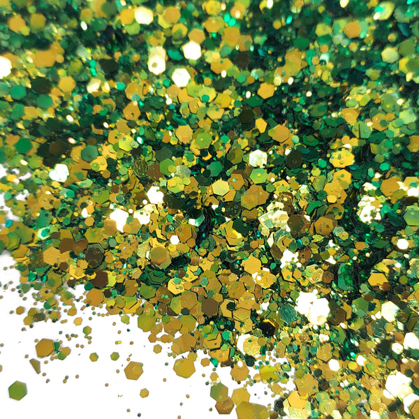Green and Gold Mix- Chunky Glitter, 2oz
