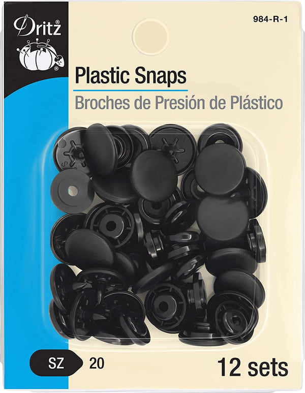 Dritz Black Plastic Snaps; 12 sets; Size 20