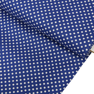 Blue Background with White Polka Dots Fabric- 100% Cotton Print Fabric, 44/45" Wide