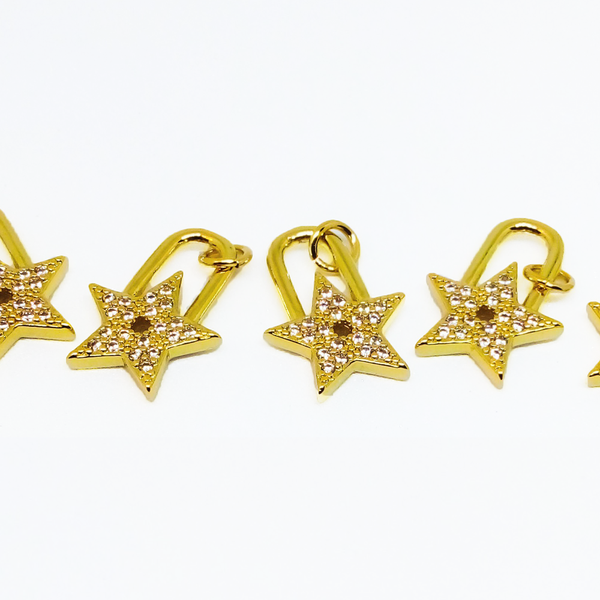 Charm de estrella con zirconia, Oro- 1 pieza