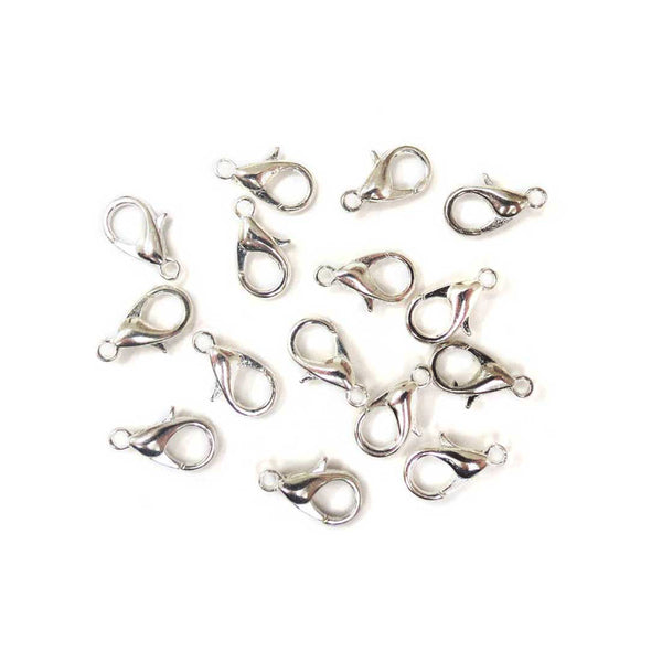 Alloy, Lobster Claw 2 Silver-12mm; 25pcs