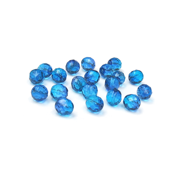 Bermuda Blue, Round Faceted Fire Polished- 10mm; 20pcs