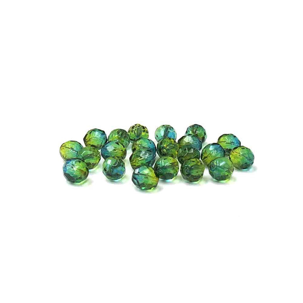 Blue Green, Round Faceted Fire Polished, 10 mm - 20 pcs