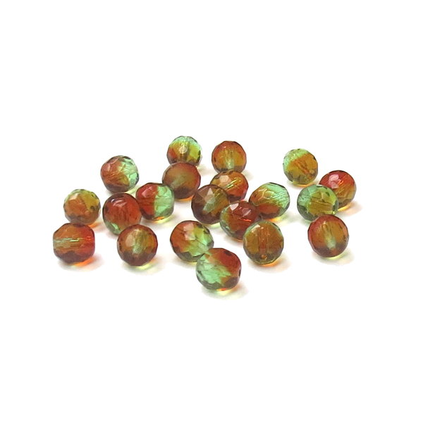 Brown/Green, Round Faceted Fire Polished Beads-10mm; 20pcs