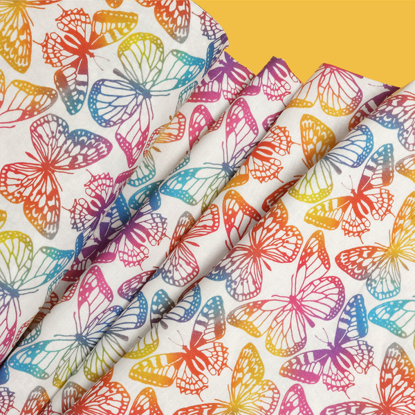 Rainbow Butterflies - 100% Cotton Print Fabric, 44/45" Wide