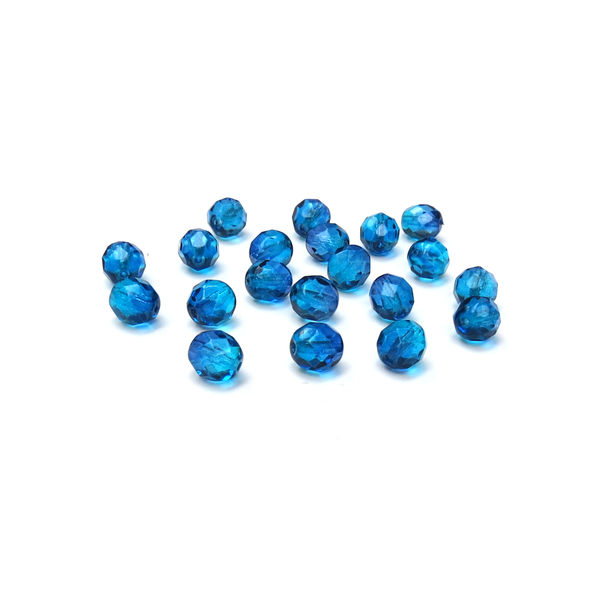 Bermuda Blue , Round Faceted Fire Polished; 8mm - 20 pcs