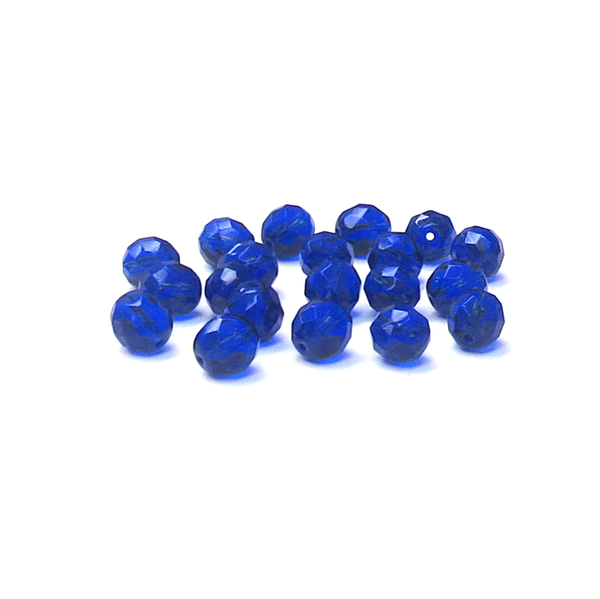 Cobalt, Round Faceted Fire Polished Beads-10mm; 20pcs