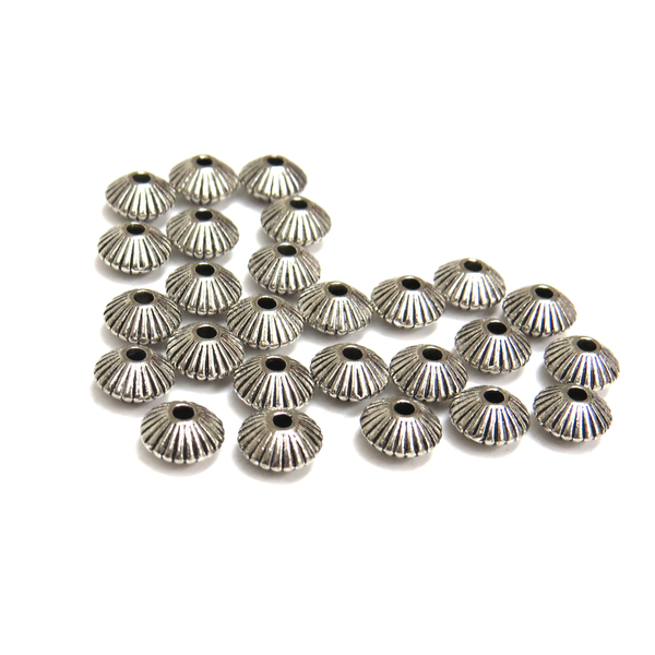 Corrugated Bicone Spacer, Antique Silver, 8mm; 25 pieces