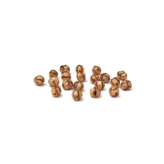 Cream Opaque with Brown Stripes, Round Faceted Fire Polished; 6mm - 20 pcs