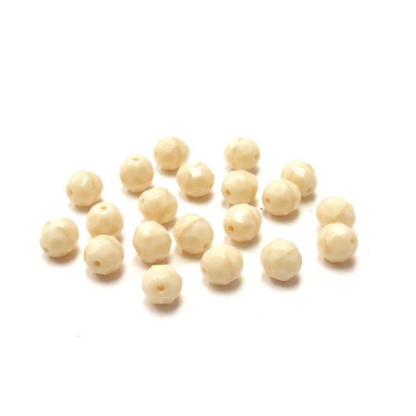 Cream Opaque, Round Faceted Fire Polished Beads; 8mm-20 pcs