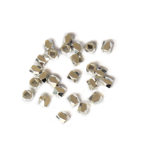 Cube Spacer Bead Faceted, Silver, 3mm; 25pcs