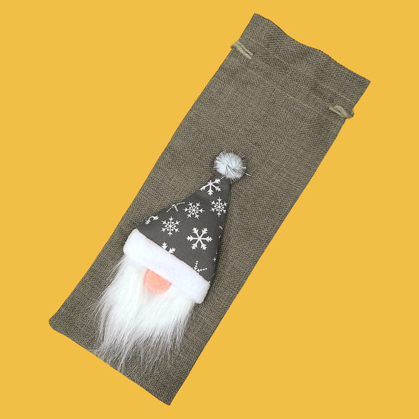 Christmas Burlap Bag; Gray/ Bolso de Tela de Saco para Navidad; Gris - 1pc