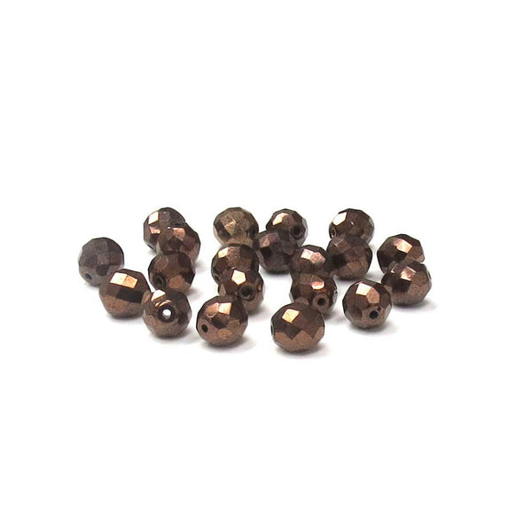 Dark Bronze, Round Faceted Fire Polished- 10mm; 20pcs