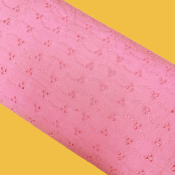 Pink Circles Eyelet Fabric - Tela de Algodón Bordado - 44/45" Wide