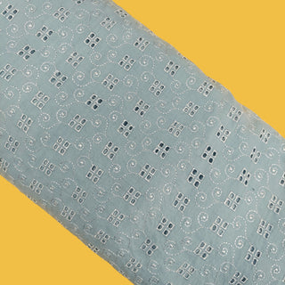 Blue Gray Squares Eyelet Fabric - Tela de Algodón Bordado - 44/45" Wide