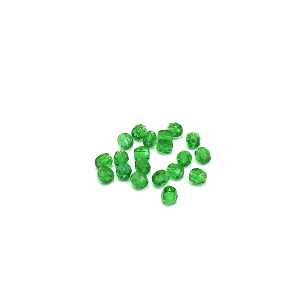 Fern Green, Round Faceted Fire Polished; 4mm - 20 pcs