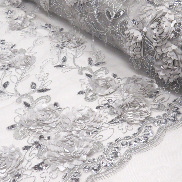 Silver, Sequins Polyester Wedding Tablecloth Fabric - 50" wide; 1 Yard