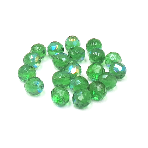 Fern Green AB, Round Faceted Fire Polished,12mm-20pcs