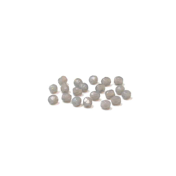 Grey, Round Faceted Fire Polished; 4mm - 20 pcs