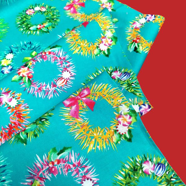 Garlands - Teal - Christmas Fabric- 100% Cotton Print Fabric, 44/45" Wide