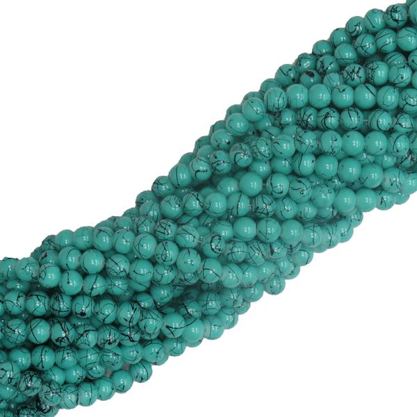 Glass Pearl- Turquoise with Black Stripes