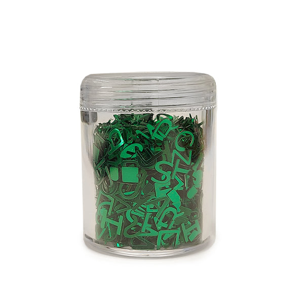 Letter Shaped Green Glitter; 9 grams
