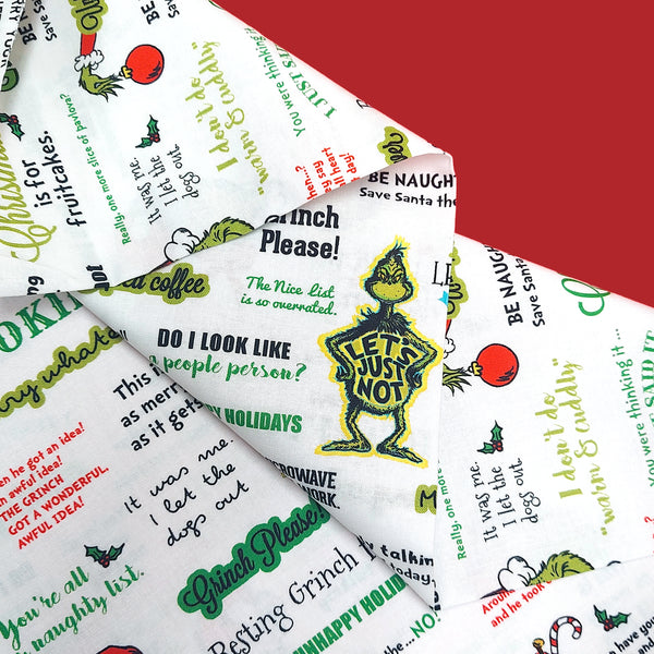 Grinch Phrases - 100% Cotton Print Fabric, 44/45" Wide