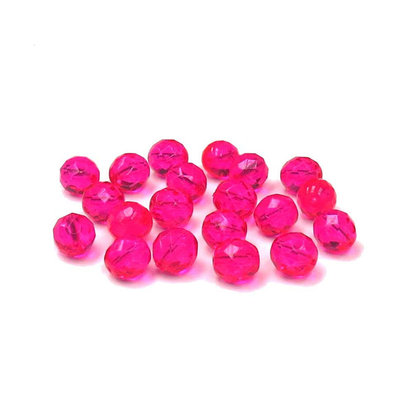 Hot Pink, Round Faceted Fire Polished; 12mm - 20 pcs