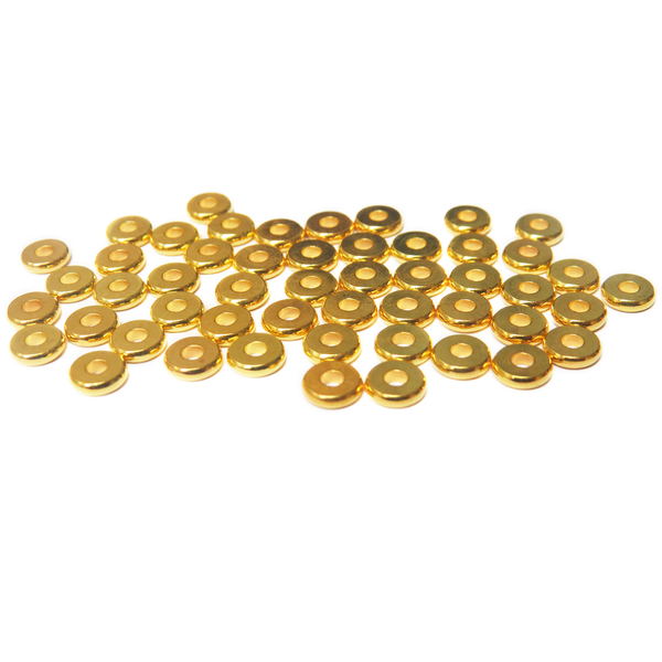 Heishe Spacer Bead, Gold Plated Brass, 6x6mm; 50 pieces