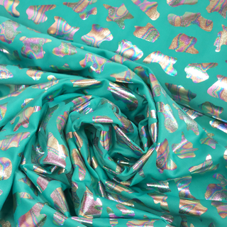 Holographic Cow Print, Teal, Lycra Fabric - 60" Wide