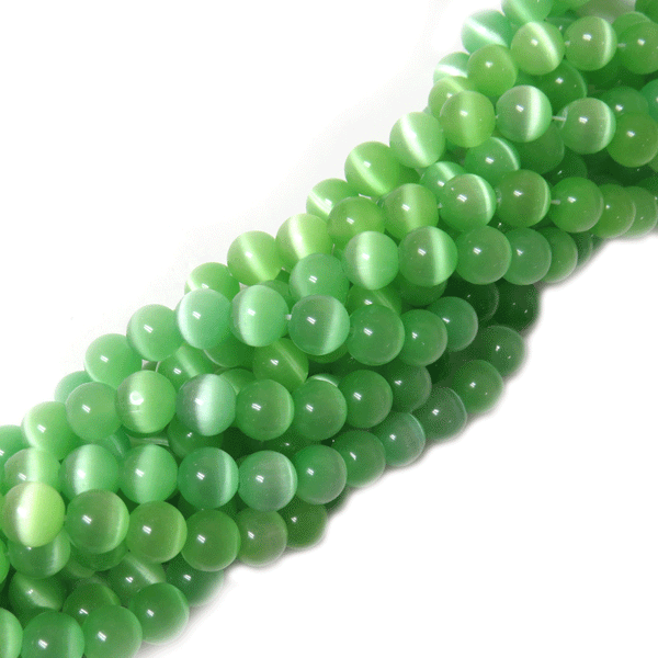 Cat Eye Bead, Light Green- 1 strand