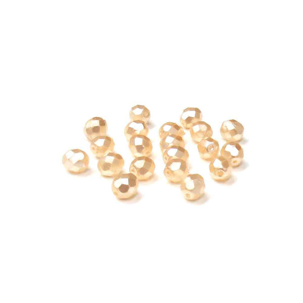Ivory Pearl, Round Faceted Fire Polished; 8mm - 20 pcs