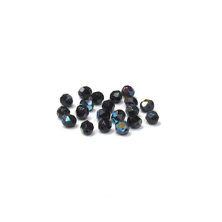 Jet AB, Round Faceted Fire Polished; 6mm - 20 pcs