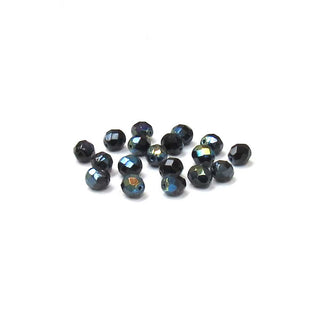 Jet AB, Round Faceted Fire Polished; 8mm - 20 pcs