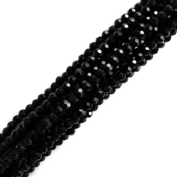 Jet, Round Faceted Glass Bead, 4mm; 1 strand