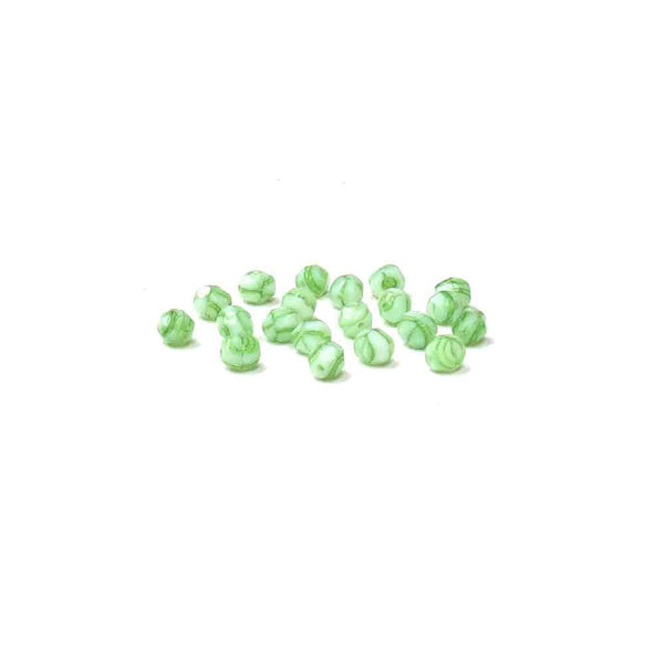 Light Green with Stripes, Round Faceted Fire Polished; 6mm - 20 pcs