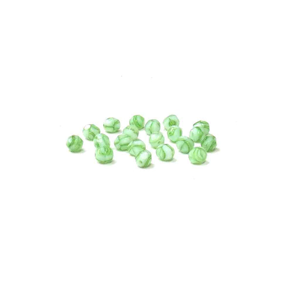 Light Green with Stripes, Round Faceted Fire Polished; 6mm - 20 pcs