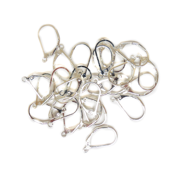 Leverback Earwire, Silver Plated Brass-17mm; 20pcs