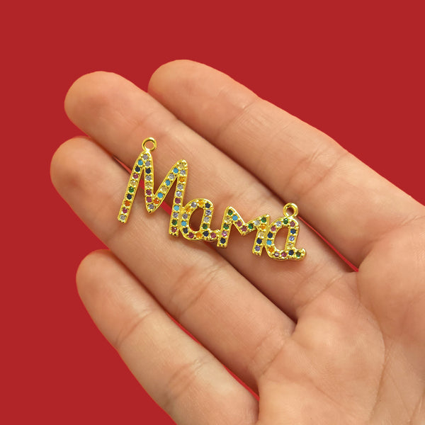 Mamá - Conector con Rhinestones MULTICOLOR - Brass + 24k Gold Plate - 1 pc