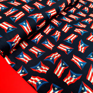 Orgullo Boricua - Tela de Puerto Rico - Puerto Rico Fabric /100% Algodón, Color Navy, 44/45" Ancho