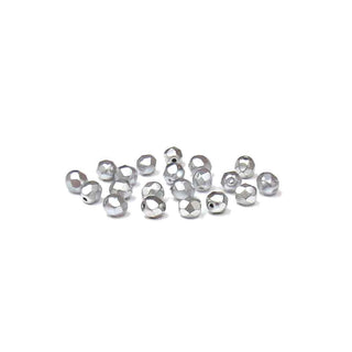 Opaque Silver, Round Faceted Fire Polished; 6mm - 20 pcs