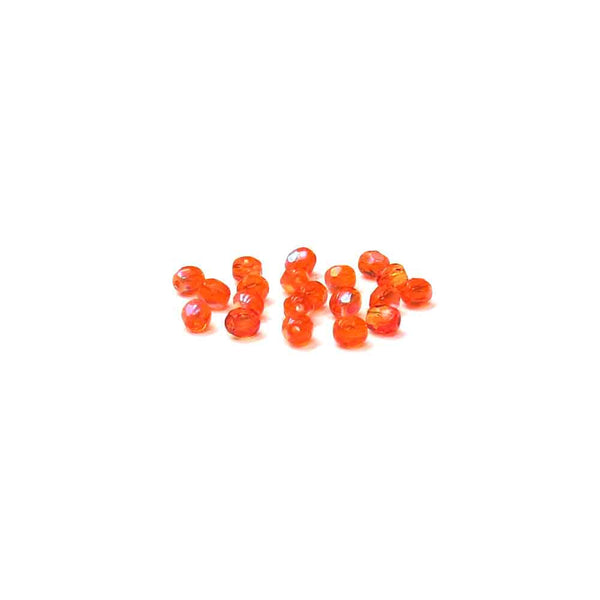 Orange AB, Round Faceted Fire Polished; 4mm - 20 pcs