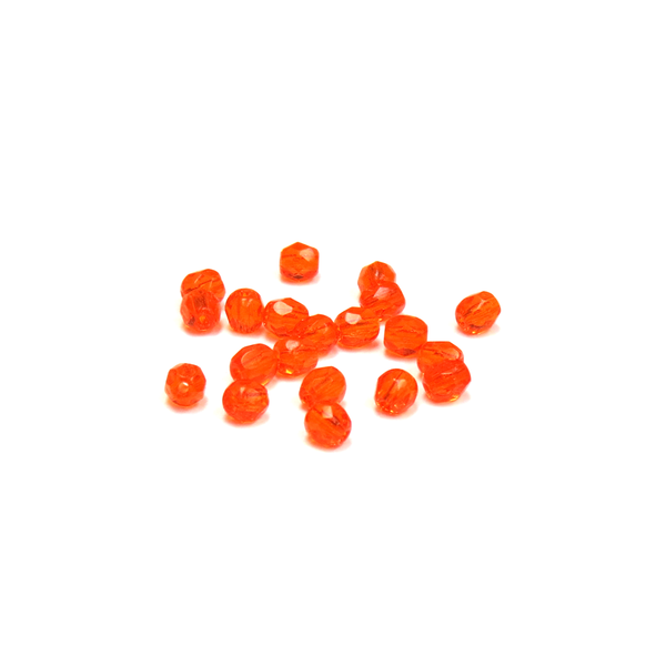 Orange, Round Faceted Fire Polished Beads; 4mm - 20 pcs